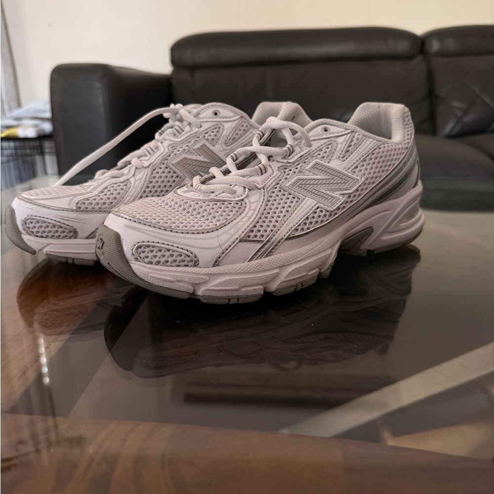 New Balance Light Gray and White Mesh Trainers